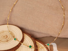 Load image into Gallery viewer, LUOWEND 18K Yellow Gold Fine Jewelry Natural Emerald Necklace for Women