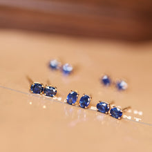 Load image into Gallery viewer, LUOWEND 18K Yellow Gold Fashion INS Style Natural Sapphire Earrings for Women