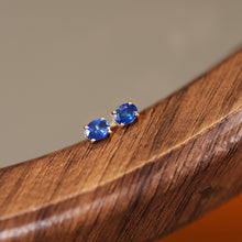 Load image into Gallery viewer, LUOWEND 18K Yellow Gold Fashion INS Style Natural Sapphire Earrings for Women
