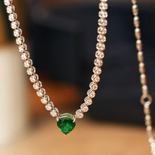 Load image into Gallery viewer, LUOWEND 18K White Gold Fine Jewelry Natural Emerald Necklace for Women
