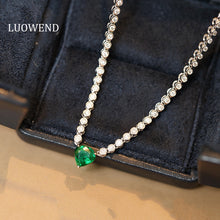 Load image into Gallery viewer, LUOWEND 18K White Gold Fine Jewelry Natural Emerald Necklace for Women