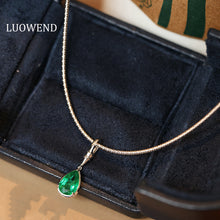 Load image into Gallery viewer, LUOWEND 18K White Gold Fine Jewelry Natural Emerald Necklace for Women