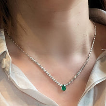 Load image into Gallery viewer, LUOWEND 18K White Gold Fine Jewelry Natural Emerald Necklace for Women