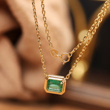 Load image into Gallery viewer, LUOWEND 18K Yellow Gold Fine Jewelry Natural Emerald Necklace for Women