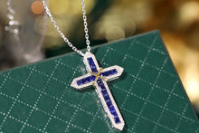 Load image into Gallery viewer, LUOWEND 18K White&Yellow Gold Real Natural Diamond and Sapphire Necklace for Women