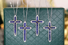 Load image into Gallery viewer, LUOWEND 18K White&Yellow Gold Real Natural Diamond and Sapphire Necklace for Women