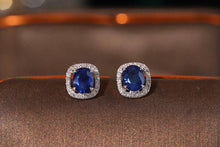 Load image into Gallery viewer, LUOWEND 18K White Gold Real Natural Diamond and Sapphire Earrings for Women