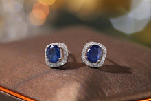 Load image into Gallery viewer, LUOWEND 18K White Gold Real Natural Diamond and Sapphire Earrings for Women