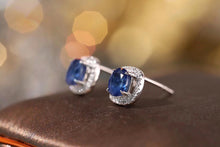 Load image into Gallery viewer, LUOWEND 18K White Gold Real Natural Diamond and Sapphire Earrings for Women