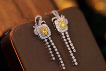 Load image into Gallery viewer, LUOWEND 18K White Gold Real Natural Yellow Diamond Earrings for Women