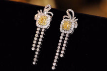 Load image into Gallery viewer, LUOWEND 18K White Gold Real Natural Yellow Diamond Earrings for Women