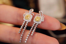 Load image into Gallery viewer, LUOWEND 18K White Gold Real Natural Yellow Diamond Earrings for Women