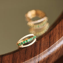 Load image into Gallery viewer, LUOWEND 18K Yellow Gold Fine Jewelry Natural Emerald Earrings for Women