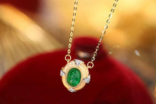 Load image into Gallery viewer, LUOWEND 18K White and Yellow Gold Real Natural Emerald and Diamond Gemstone Necklace for Women