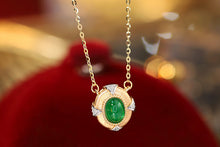 Load image into Gallery viewer, LUOWEND 18K White and Yellow Gold Real Natural Emerald and Diamond Gemstone Necklace for Women