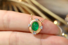 Load image into Gallery viewer, LUOWEND 18K White and Yellow Gold Real Natural Emerald and Diamond Gemstone Necklace for Women