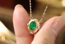 Load image into Gallery viewer, LUOWEND 18K White and Yellow Gold Real Natural Emerald and Diamond Gemstone Necklace for Women