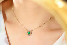 Load image into Gallery viewer, LUOWEND 18K White and Yellow Gold Real Natural Emerald and Diamond Gemstone Necklace for Women