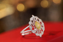 Load image into Gallery viewer, LUOWEND 18K White Gold Real Natural Yellow Diamond Ring for Women