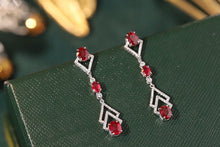 Load image into Gallery viewer, LUOWEND 18K White Gold Real Natural Diamond and Ruby Earrings for Women