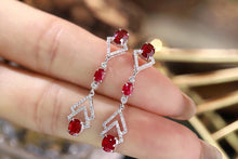 Load image into Gallery viewer, LUOWEND 18K White Gold Real Natural Diamond and Ruby Earrings for Women