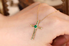 Load image into Gallery viewer, LUOWEND 18K Yellow Gold Real Natural Diamond and Emerald Necklace for Women