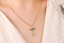Load image into Gallery viewer, LUOWEND 18K Yellow Gold Real Natural Diamond and Emerald Necklace for Women