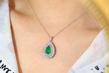Load image into Gallery viewer, LUOWEND 18K White&Yellow Gold Real Natural Diamond and Emerald Necklace for Women