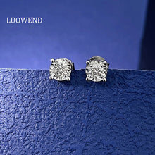 Load image into Gallery viewer, LUOWEND 18K White Gold Real Natural Diamond Stud Earrings for Women