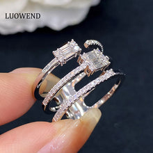 Load image into Gallery viewer, LUOWEND 18K White Gold Real Natural Diamond Ring for Women