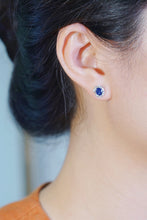 Load image into Gallery viewer, LUOWEND 18K White Gold Real Natural Diamond and Sapphire Earrings for Women