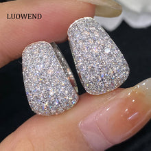 Load image into Gallery viewer, LUOWEND 18K White Gold Real Natural Diamond Hoop Earrings for Women