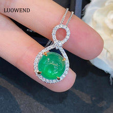 Load image into Gallery viewer, LUOWEND 18K White Gold Real Natural Emerald Gemstone Necklace for Women