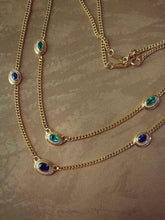Load image into Gallery viewer, LUOWEND 18K Yellow Gold Real Natural Sapphire&Emerald Necklace for Women