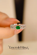 Load image into Gallery viewer, LUOWEND 18K White Gold Real Natural Emerald Ring for Women