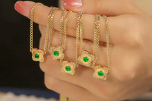 Load image into Gallery viewer, LUOWEND 18K Yellow Gold Real Natural Emerald and Diamond Gemstone Necklace for Women