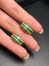 Load image into Gallery viewer, LUOWEND 18K Yellow Gold Ntural Emerald Earrings for Women