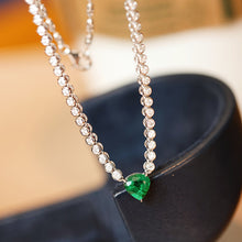 Load image into Gallery viewer, LUOWEND 18K White Gold Fine Jewelry Natural Emerald Necklace for Women