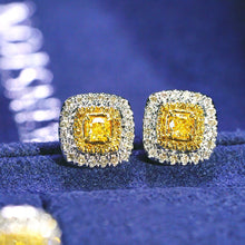 Load image into Gallery viewer, LUOWEND 18K White Gold Real Natural Yellow Diamond Stud Earrings for Women