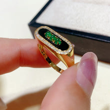Load image into Gallery viewer, LUOWEND 18K Yellow Gold Emerald and Onyx Ring for Women