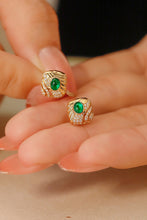 Load image into Gallery viewer, LUOWEND 18K Yellow Gold Real Natural Emerald and Diamond Gemstone Earrings for Women
