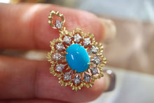 Load image into Gallery viewer, LUOWEND 18K Yellow Gold Natural Turquoise Pendant for Women