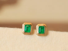 Load image into Gallery viewer, LUOWEND 18K Yellow Gold Earrings Natural Emerald Earrings for Women