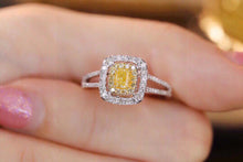 Load image into Gallery viewer, LUOWEND 18K White Gold Real Natural Yellow Diamond Ring for Women