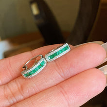Load image into Gallery viewer, LUOWEND 18K White Gold Fine Jewelry Natural Emerald Earrings for Women