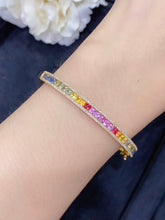 Load image into Gallery viewer, LUOWEND 18K Yellow Gold Real Natural Aquamarine and Diamond Gemstone Bracelet for Women