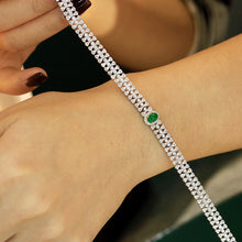 Load image into Gallery viewer, LUOWEND 18K White Gold Real Natural Emerald and Diamond Gemstone Bracelet for Women
