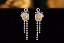 Load image into Gallery viewer, LUOWEND 18K White Gold Real Natural Yellow Diamond Earrings for Women