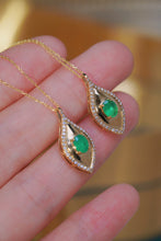 Load image into Gallery viewer, LUOWEND 18K Yellow Gold Real Natural Emerald and Diamond Gemstone Necklace for Women