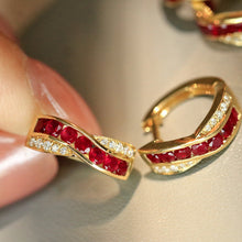 Load image into Gallery viewer, LUOWEND 18K Yellow Gold Fine Jewelry Natural Ruby Earrings for Women
